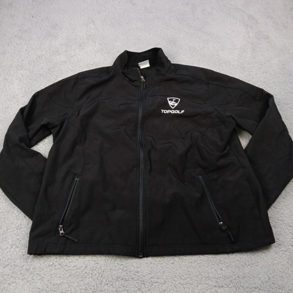 Topgolf Jacket Mens Large Black Full‎ Zip Softshell Fleece Golf Embroidered